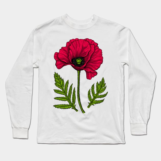 Red poppy Long Sleeve T-Shirt by katerinamk